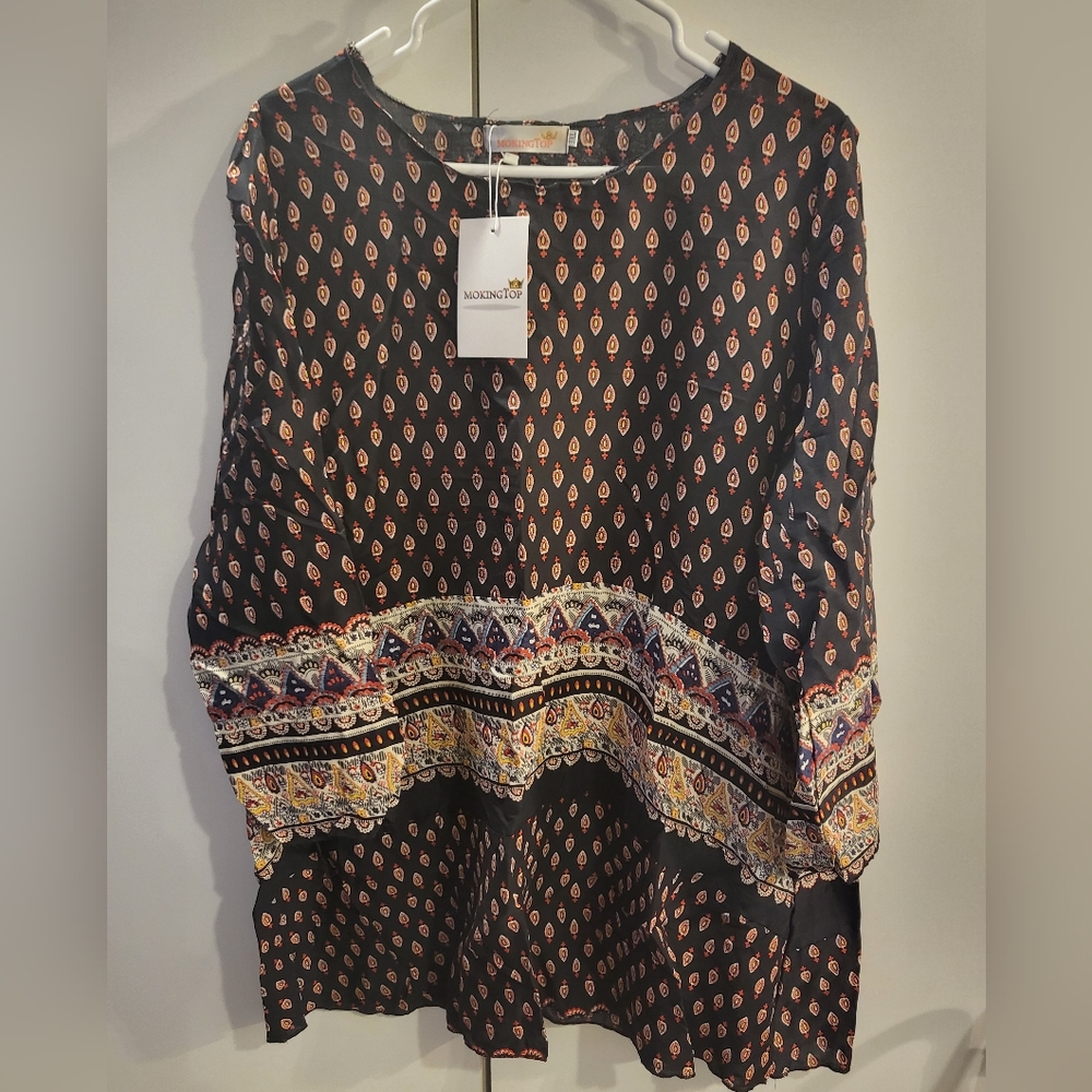 Mokingtop Womans Black Print 3XL Blouse